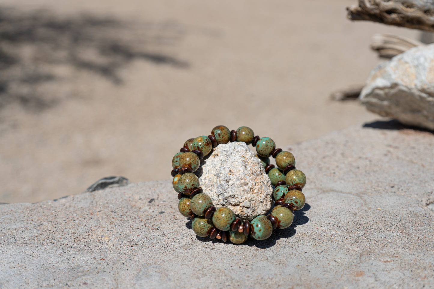 Clay Horizon – Green & Blue Clay with Wood Beads Bracelet