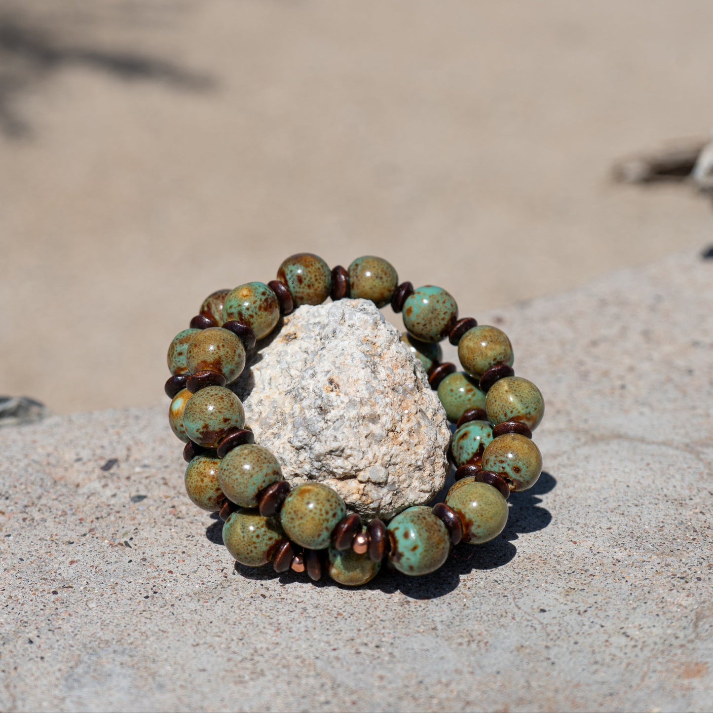 Clay Horizon – Green & Blue Clay with Wood Beads Bracelet