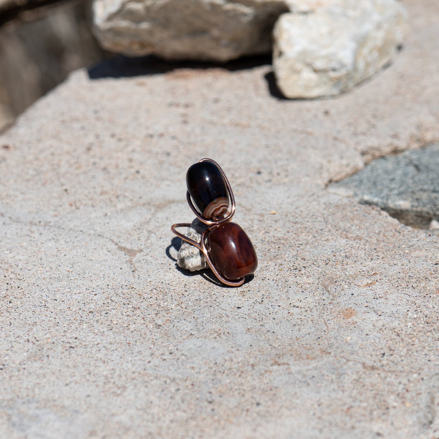 Midnight Flame – Dark Carnelian & Onyx Copper Ring