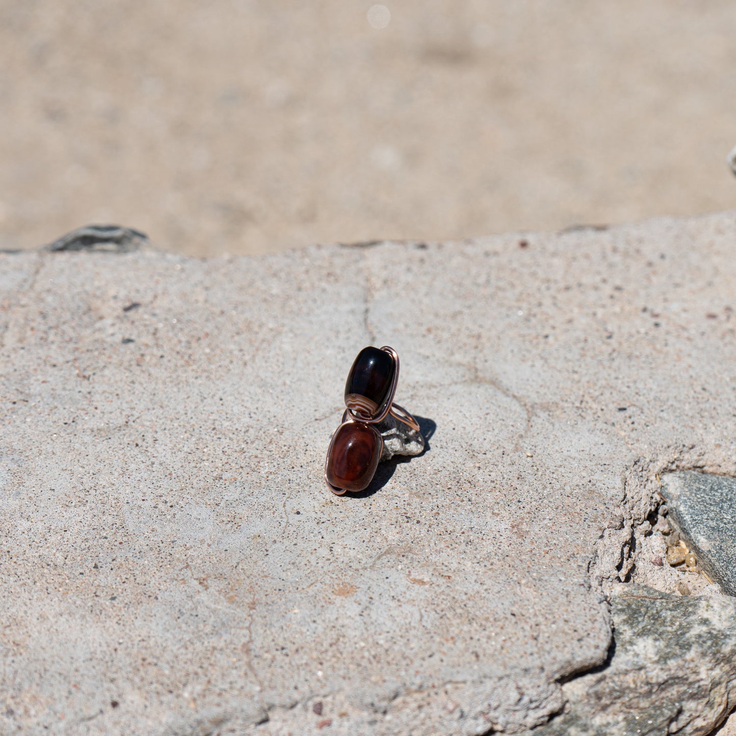 Midnight Flame – Dark Carnelian & Onyx Copper Ring