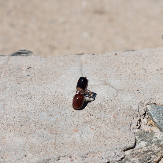 Midnight Flame – Dark Carnelian & Onyx Copper Ring