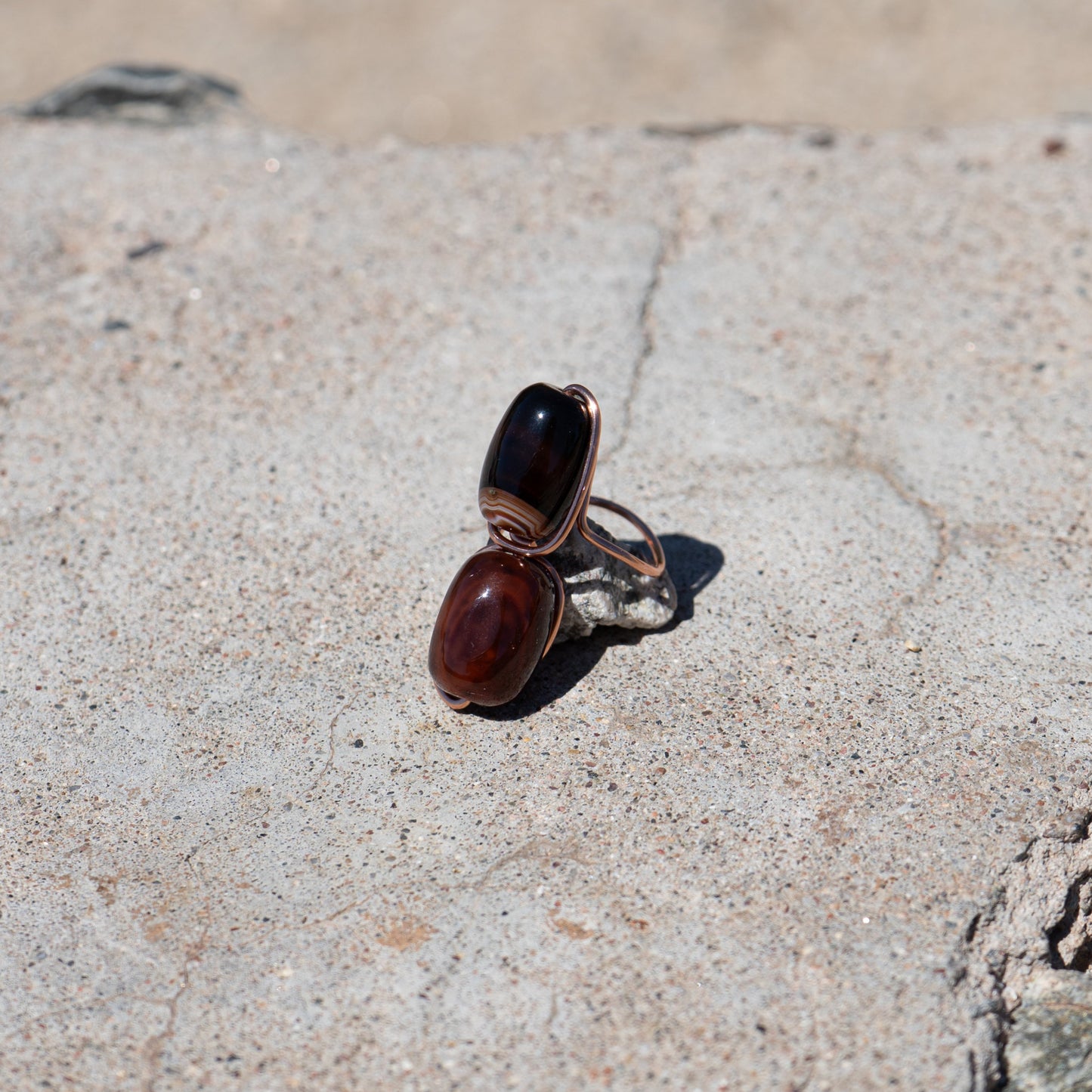 Midnight Flame – Dark Carnelian & Onyx Copper Ring