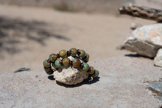 Clay Horizon – Green & Blue Clay with Wood Beads Bracelet