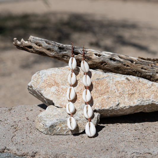 Ocean Drift – Cowrie Dangle Copper Earrings