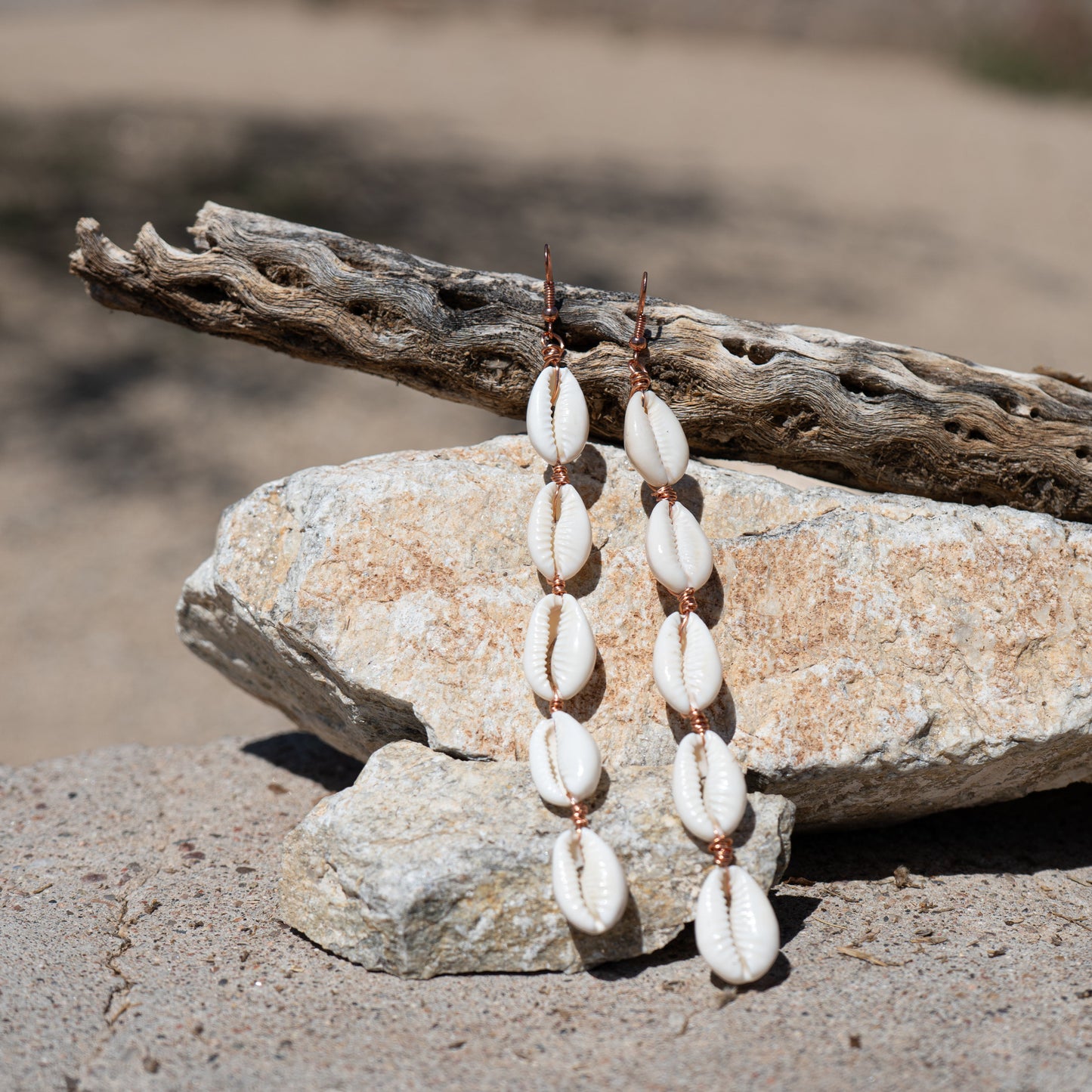 Ocean Drift – Cowrie Dangle Copper Earrings