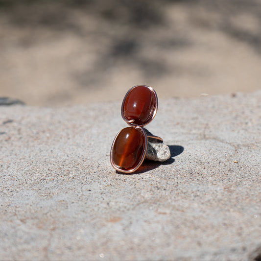Ruby Blaze – Red Carnelian & Onyx Copper Ring